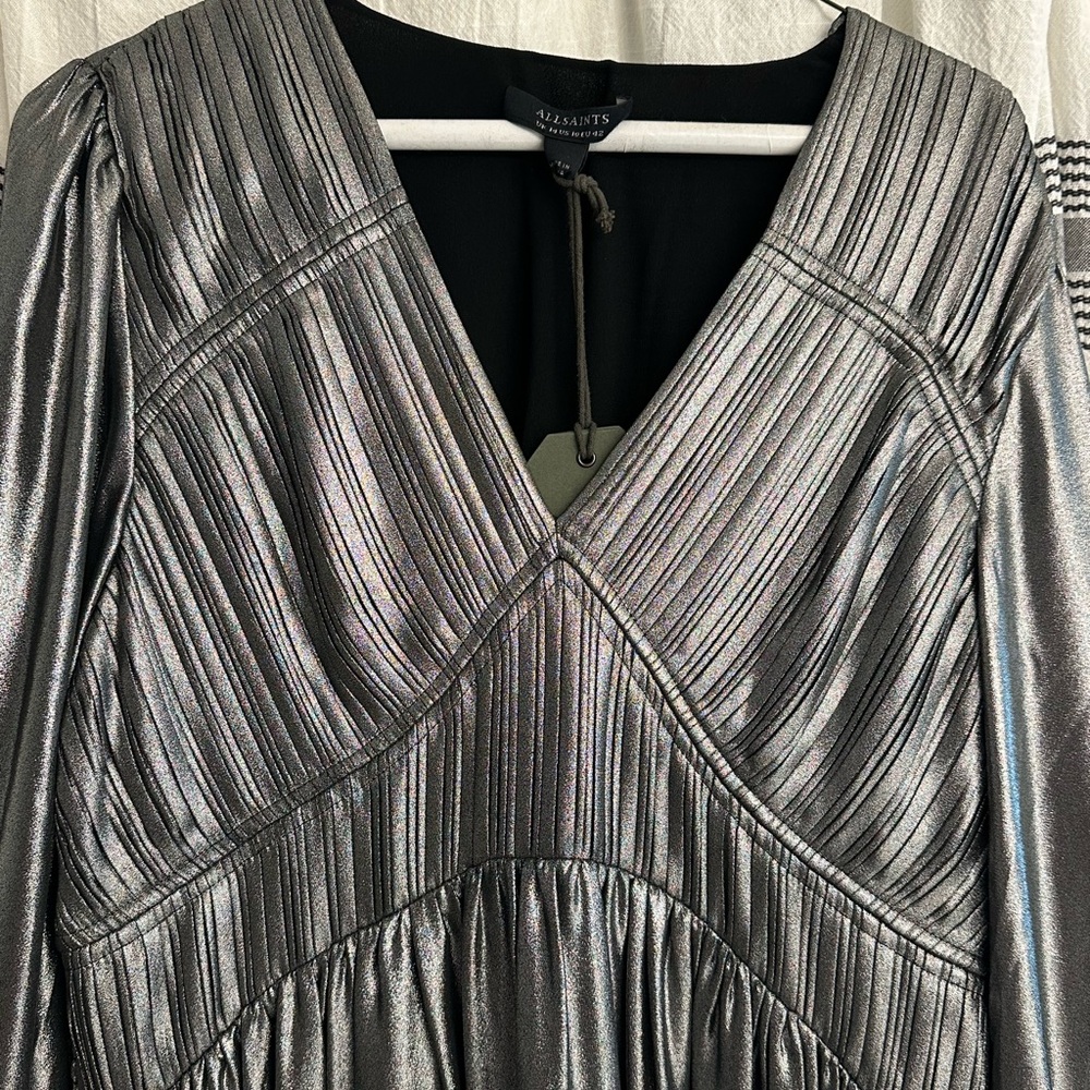 All Saints Metallic Gray Dress